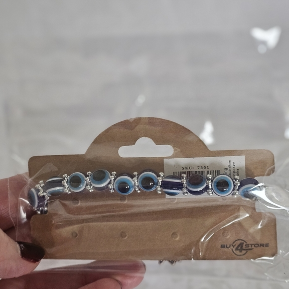 Blue Evil Eye And Hamsa Hand Bracelet with Silver Accents- New In Package - Picture 4 of 6